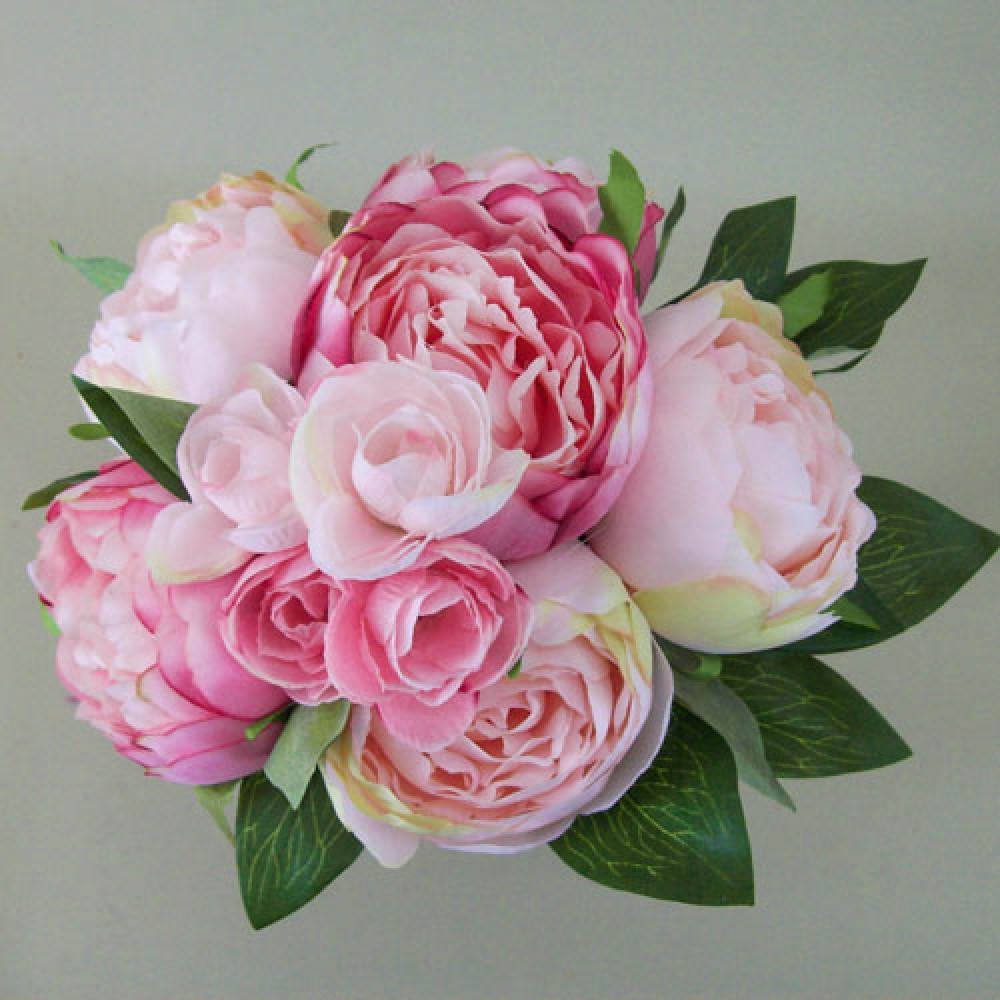 Artificial Peony Flowers Hand Tied Posy Pink 30cm Artificial Flowers